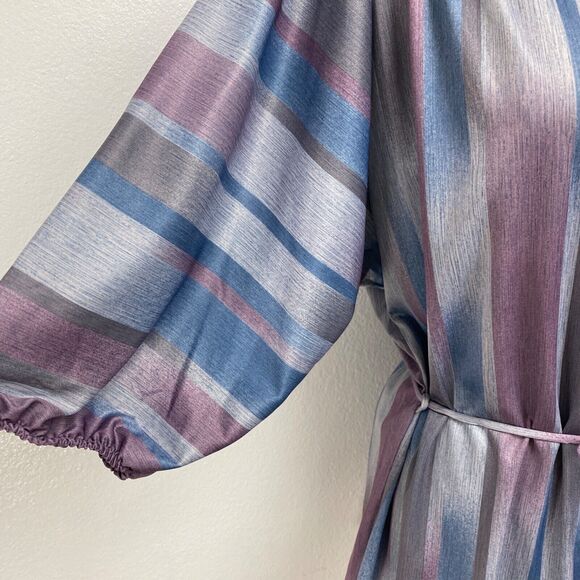 Vtg Amy Lynn Womans Blouse XXL Knit Blue Gray Purple Strip Balloon 3/4 Sleeves - Picture 7 of 12